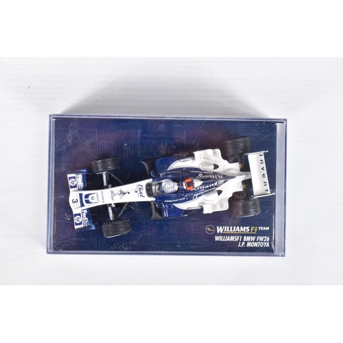 43 - SIX BOXED MINICHAMPS 1:43 SCALE MODELS to include a Vodafone McLaren Mercedes MP4-33 Lewis Hamilton ... 