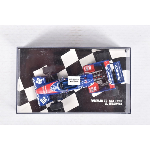 43 - SIX BOXED MINICHAMPS 1:43 SCALE MODELS to include a Vodafone McLaren Mercedes MP4-33 Lewis Hamilton ... 