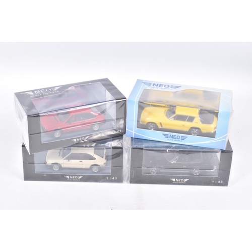 47 - FOUR BOXED NEO 1:43 SCALE MODELS to include an Alfa Romeo Alfasud Ti 1.5 Quadrifoglio V in red item ... 