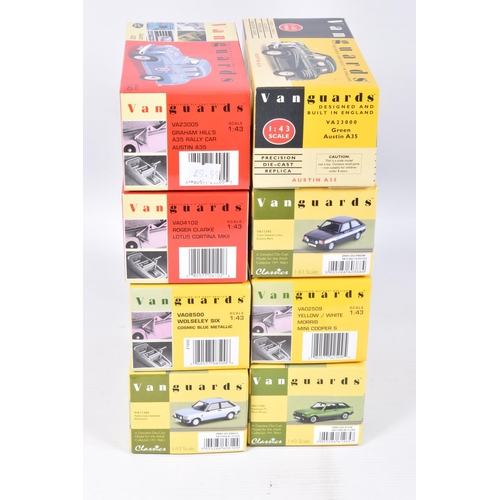 49 - EIGHT BOXED CORGI VANGUARDS 1:43 SCALE MODEL VEHICLES to include an Austin A35 Graham's Hill Rally C... 