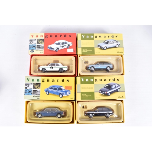 49 - EIGHT BOXED CORGI VANGUARDS 1:43 SCALE MODEL VEHICLES to include an Austin A35 Graham's Hill Rally C... 