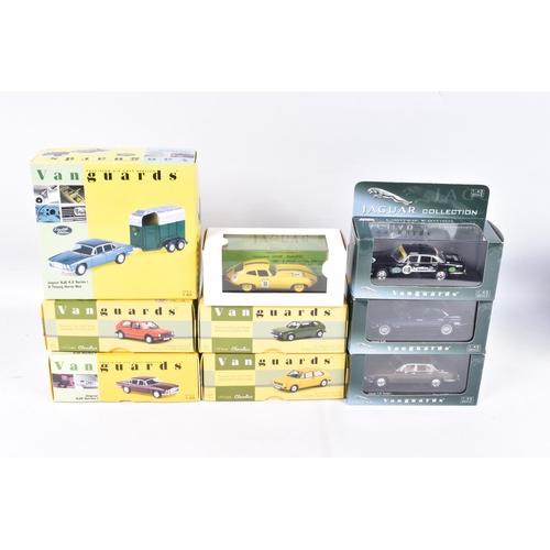 50 - NINE BOXED 1:43 SCALE MODEL VEHICLES to include a  Vanguards VW Golf L MkI Series 1 in Lofoten Green... 