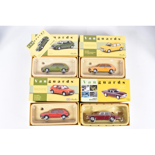 50 - NINE BOXED 1:43 SCALE MODEL VEHICLES to include a  Vanguards VW Golf L MkI Series 1 in Lofoten Green... 