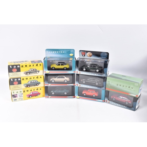 51 - ELEVEN BOXED 1:43 SCALE MODEL CORGI VANGUARDS VEHICLES to include a Rover SD1 Votesse 30th Anniversa... 