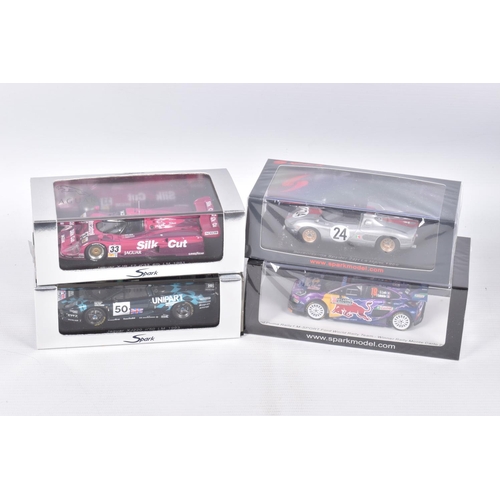 54 - FOUR BOXED 1:43 SCALE SPARK MINIMAX MODEL VEHICLES to include a Jaguar XJR-12 no.33 4th LeMans 1991 ... 