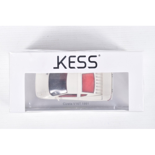 55 - FOUR BOXED 1:43 SCALE KESS MODEL VEHICLES to a Maserati Shamal 1988 in Yellow item no. KE43014022, a... 