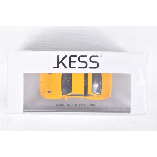 55 - FOUR BOXED 1:43 SCALE KESS MODEL VEHICLES to a Maserati Shamal 1988 in Yellow item no. KE43014022, a... 