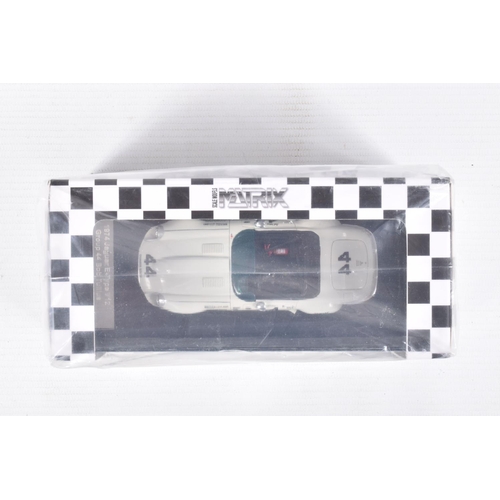 57 - FOUR BOXED MATRIX 1:43 SCALE DIECAST MODEL VEHICLES, to include a Jaguar E-type V12 Group 44 Bob Tul... 