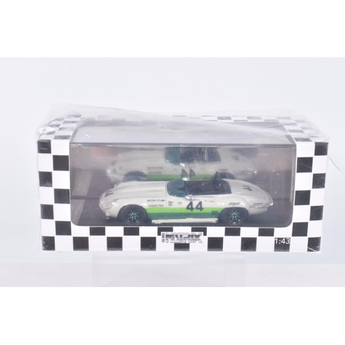 57 - FOUR BOXED MATRIX 1:43 SCALE DIECAST MODEL VEHICLES, to include a Jaguar E-type V12 Group 44 Bob Tul... 