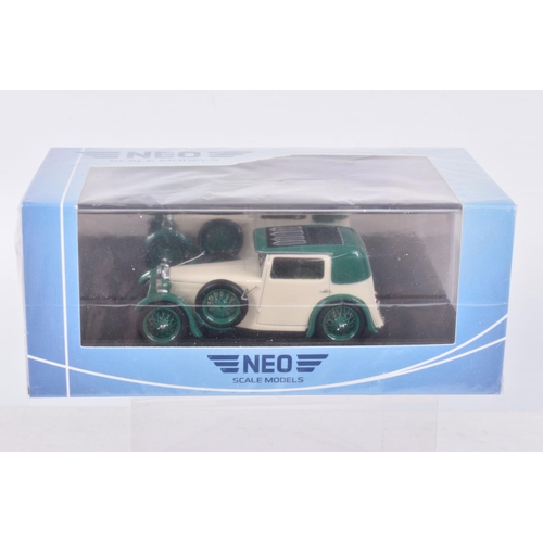 58 - FOUR BOXED NEO 1:43 SCALE DIECAST MODEL VEHICLES, to include a NEO Concept Bentley 41/2 litre superc... 