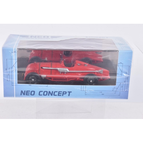 58 - FOUR BOXED NEO 1:43 SCALE DIECAST MODEL VEHICLES, to include a NEO Concept Bentley 41/2 litre superc... 