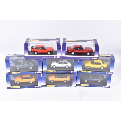 59 - EIGHT BOXED LIMITED EDITION 1:43 SCALE CORGI VANGUARDS DIECAST MODEL VEHICLES, a Ford Fiesta Mk1 XR2... 