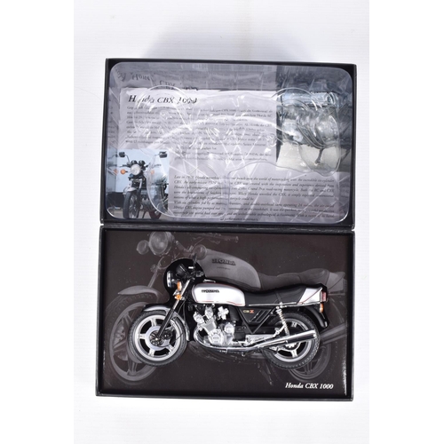 63 - TWO BOXED 1:12 SCALE CLASSIC BIKE SERIES DIECAST HONDA MODELS, the first is a Honda CBX 1000 1978 in... 