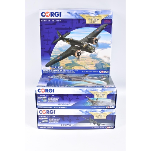 110 - THREE BOXED LIMITED EDITION CORGI AVIATION ARCHIVE 1:72 SCALE DIECAST MODEL AIRCRAFTS, the first is ... 