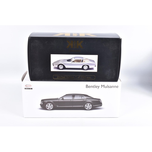 116 - TWO BOXED 1:18 SCALE DIECAST MODEL CARS, to include a KK Scale model Ferrari 365 GTC4, 1971 in silve... 