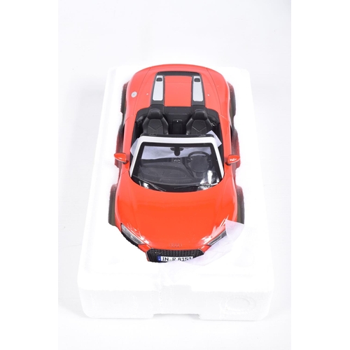 117 - TWO BOXED 1:18 SCALE DIECAST MODEL CARS, to include an I Scale Audi Ra Spyder V10 in Dynamite Red, i... 