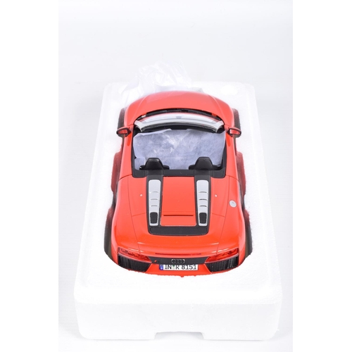 117 - TWO BOXED 1:18 SCALE DIECAST MODEL CARS, to include an I Scale Audi Ra Spyder V10 in Dynamite Red, i... 