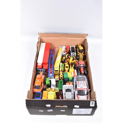 120 - A QUANTITY OF UNBOXED AND ASSORTED MODERN DIECAST AND PLASTIC VEHICLES, to include Norscott Caterpil... 