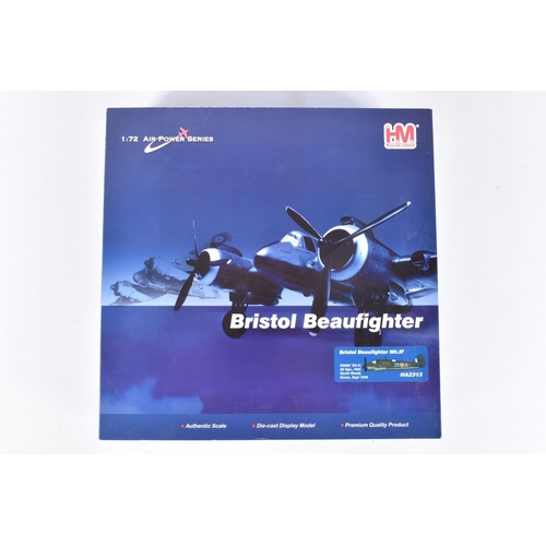 76 - FOUR BOXED HOBBY MASTER 1:72 SCALE AIR POWER SERIES AIRCRAFT MODELS, a Bristol Beaufighter Mk.IF Roy... 