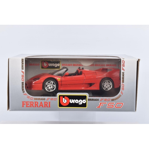 81 - FIVE BOXED 1:18 SCALE BBURAGO DIECAST MODEL CARS, to include a Ferrari 348tb 1989 in yellow, item no... 