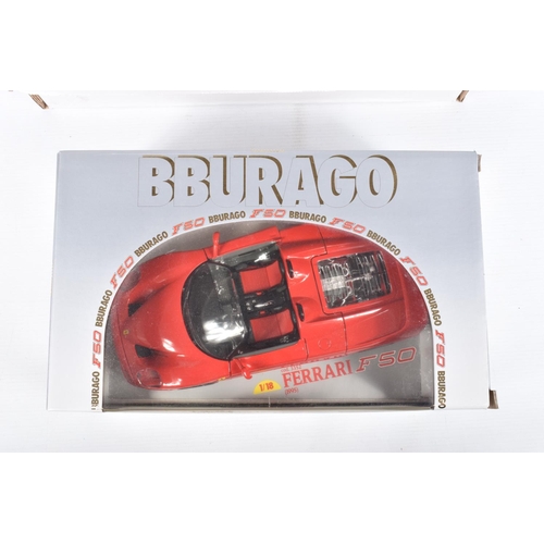 81 - FIVE BOXED 1:18 SCALE BBURAGO DIECAST MODEL CARS, to include a Ferrari 348tb 1989 in yellow, item no... 