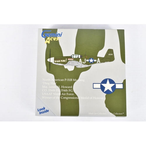 83 - SIX BOXED GEMINI ACES 1:72 SCALE DIECAST MODEL AIRCRAFTS, the first is a P-51B Mustang, numbered GAR... 