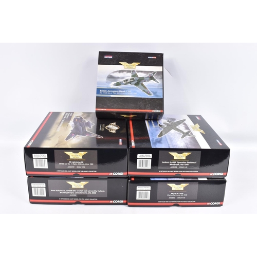 88 - FIVE BOXED CORGI LIMITED EDITION AVIATION ARCHIVE MODEL AIRCRAFTS, to include a British Aerospace Ha... 