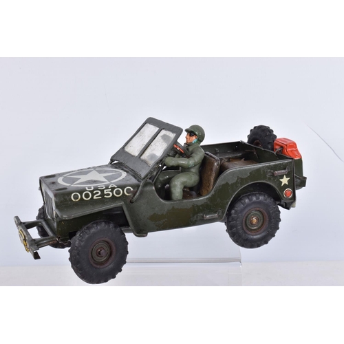 92 - AN UNBOXED ARNOLD TINPLATE CLOCKWORK U.S. ARMY WILLYS JEEP, No.2500, with original key and in workin... 