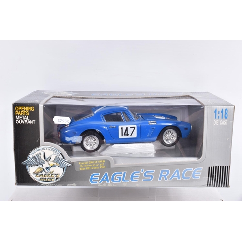 121 - SIX BOXED 1:18 SCALE DIECAST MODEL FERRARIS, the first is a Eagles Race Ferrari 250 GTO 64 Le Mans 1... 