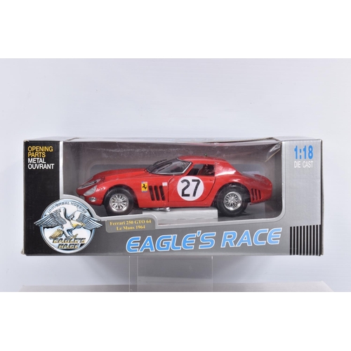 121 - SIX BOXED 1:18 SCALE DIECAST MODEL FERRARIS, the first is a Eagles Race Ferrari 250 GTO 64 Le Mans 1... 