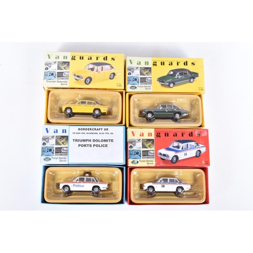 123 - EIGHT BOXED LLEDO VANGUARDS 1/43 SCALE TRIUMPH DOLOMITE SPRINT CAR MODELS, yellow with black roof, N... 