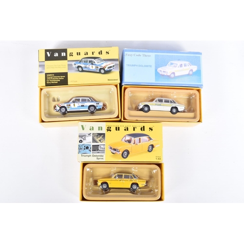 124 - SEVEN BOXED LLEDO AND CORGI CLASSICS VANGUARDS 1/43 SCALE TRIUMPH DOLOMITE SPRINT CAR MODELS, yellow... 