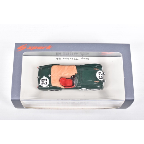 125 - FOUR BOXED SPARK MINIMAX 1/43 SCALE TRIUMPH TR2 1954/1955 LE MANS RACING CARS, all in British racing... 