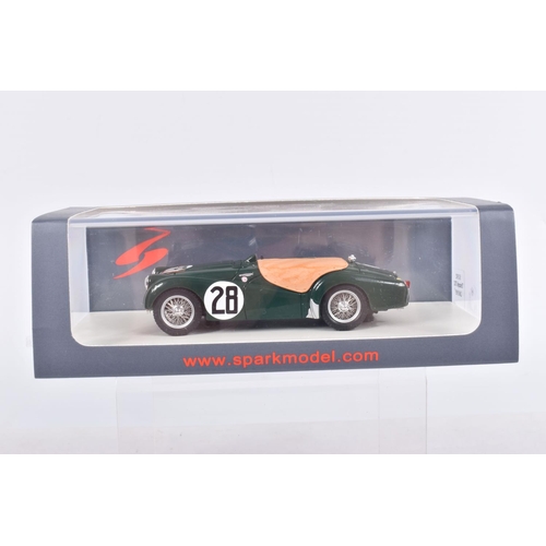 125 - FOUR BOXED SPARK MINIMAX 1/43 SCALE TRIUMPH TR2 1954/1955 LE MANS RACING CARS, all in British racing... 