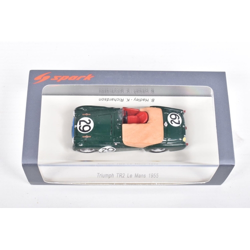 125 - FOUR BOXED SPARK MINIMAX 1/43 SCALE TRIUMPH TR2 1954/1955 LE MANS RACING CARS, all in British racing... 