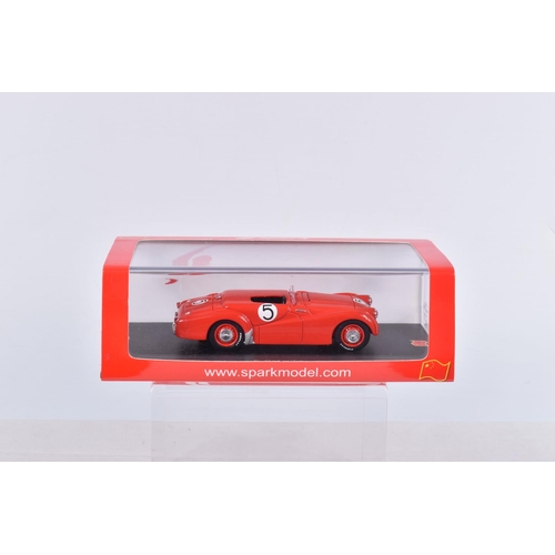 125 - FOUR BOXED SPARK MINIMAX 1/43 SCALE TRIUMPH TR2 1954/1955 LE MANS RACING CARS, all in British racing... 