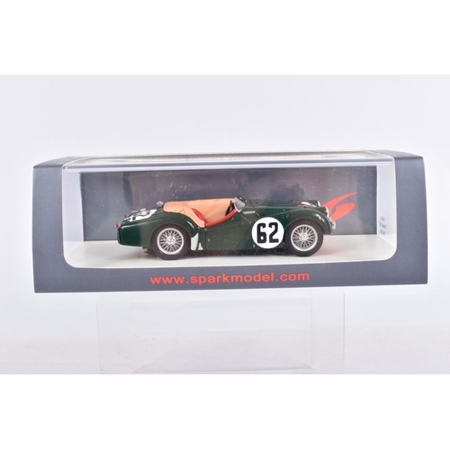 125 - FOUR BOXED SPARK MINIMAX 1/43 SCALE TRIUMPH TR2 1954/1955 LE MANS RACING CARS, all in British racing... 