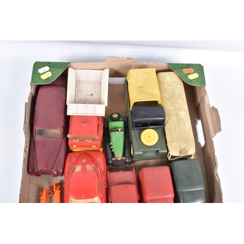 128 - A QUANTITY OF ASSORTED VINTAGE PLASTIC VEHICLE MODELS, mainly c.1960's Hong Kong made, to include Mi... 