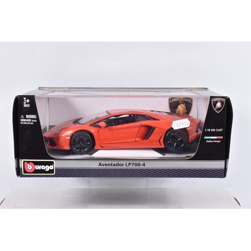 130 - SIX BOXED 1:18 SCALE DIECAST MODEL LAMBORGHINI'S, the first a Maisto Special edition Centenario numb... 