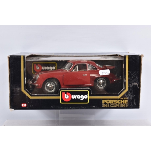 131 - SIX BOXED 1:18 SCALE PORSCHE DIECAST MODEL VEHICLES, the first a Bburago 356B coupe 1961, numbered 3... 