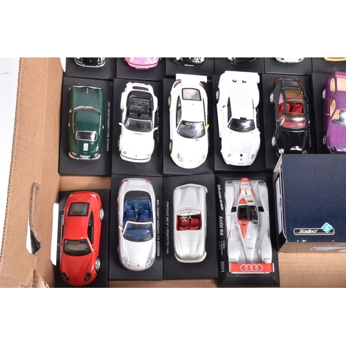 141 - A QUANTITY OF BOXED AND BOXED MODERN DIECAST EUROPEAN AND AMERICAN CAR MODELS, to include a quantity... 