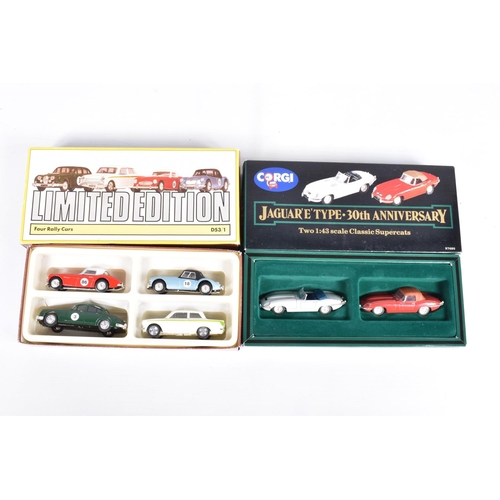 143 - FOUR BOXED CORGI CLASSICS BRITISH SPORTS CAR GIFT SETS, Four Rally Cars, No.D53/1, Jaguar 'E' type 3... 