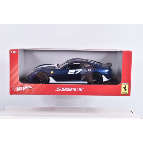 147 - SEVEN BOXED 1:18 SCALE HOTWHEELS FERRARI DIECAST MODEL VEHICLES, the first a customised Ferrari Enzo... 