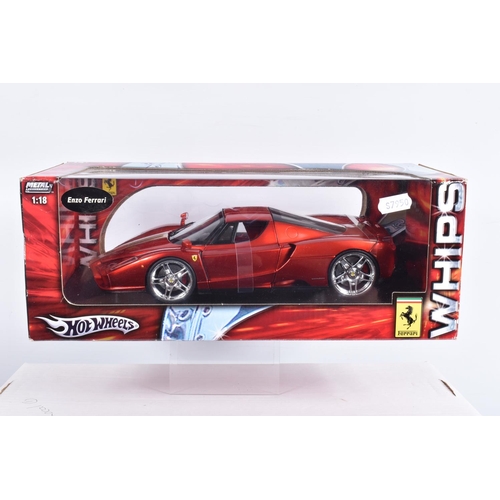 147 - SEVEN BOXED 1:18 SCALE HOTWHEELS FERRARI DIECAST MODEL VEHICLES, the first a customised Ferrari Enzo... 