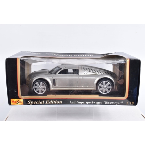 155 - SIX BOXED GERMAN BRANDED 1:18 SCALE DIECAST MODEL VEHICLES, to include a Maisto Special Edition Audi... 