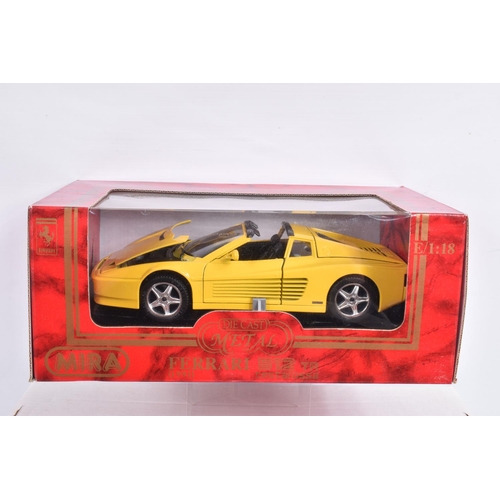 156 - SEVEN BOXED 1:18 SCALE FERRARI DIECAST MODEL VEHICLES, to include a Mira Ferrari F50 1995 in Blue, G... 