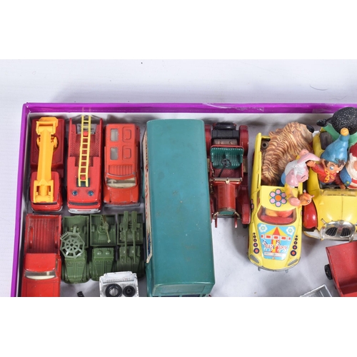 161 - A QUANTITY OF UNBOXED AND ASSORTED PLAYWORN DIECAST VEHICLES, to include Corgi Toys Dougal's Magic R... 