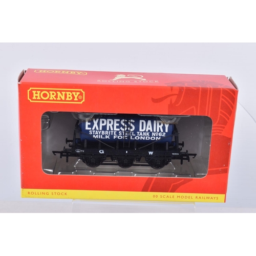 274 - TWELVE BOXED OO GAUGE HORNBY MODEL RAILWAYS ROLLING STOCK, to include a 6 Wheel Milk Tank 'Express D... 