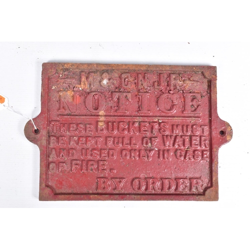 304 - THREE CAST IRON M. & G. N. JOINT RAILWAY FIRE BUCKET NOTICES/SIGNS, stating By order 'These Buckets ... 