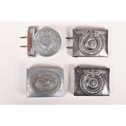 372 - FOUR GERMAN WWII STYLE BELT BUCKLES, these buckles include one Luftwaffe and three SS buckles, the o... 